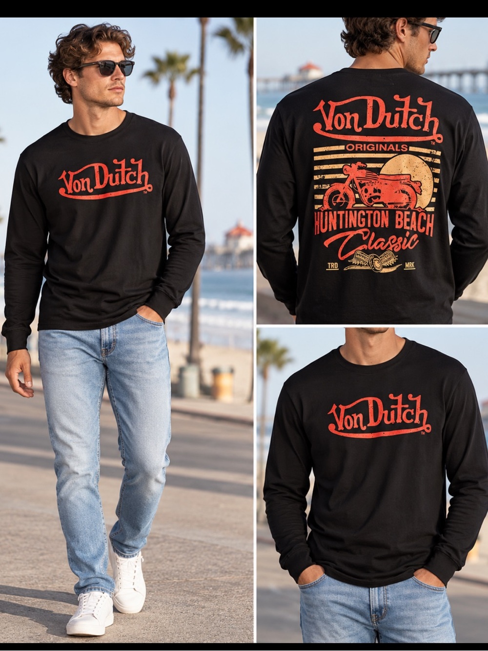 Von Dutch Huntington Beach Magic long sleeve tee Long Sleeve Graphic Tee Black s